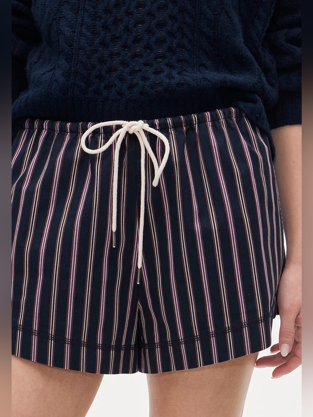 J. Crew Cruise drawstring short in striped cotton poplin in Navy Multi